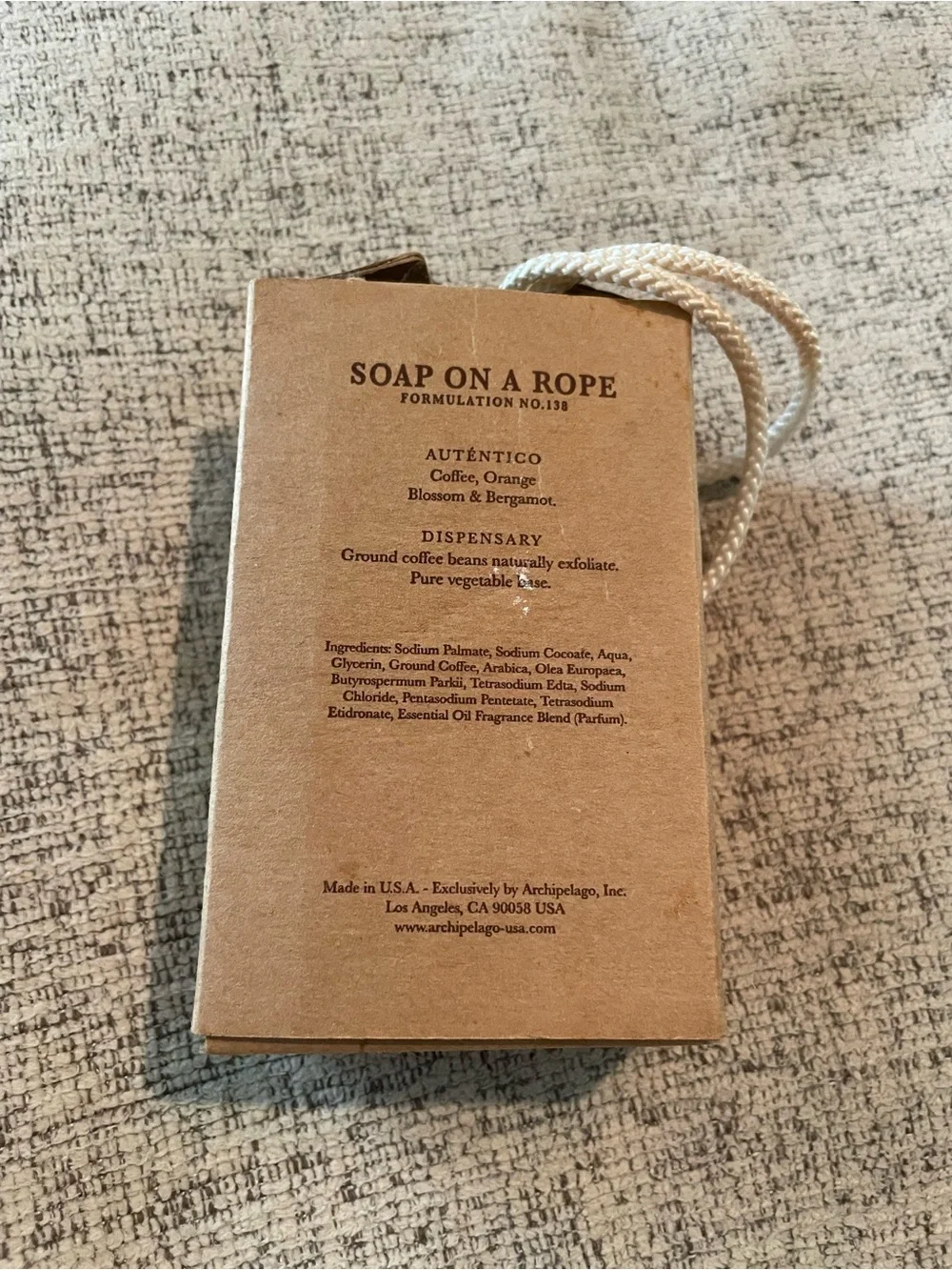 Archipelago Botanico de Havana Soap on a Rope. 8oz. Coffee Orange Blossom Bergmt